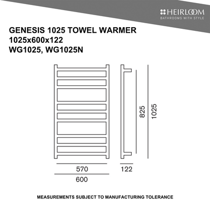 Heirloom Genesis Heated Towel Rail | 1025 x 600mm  - Available in 2 Colours